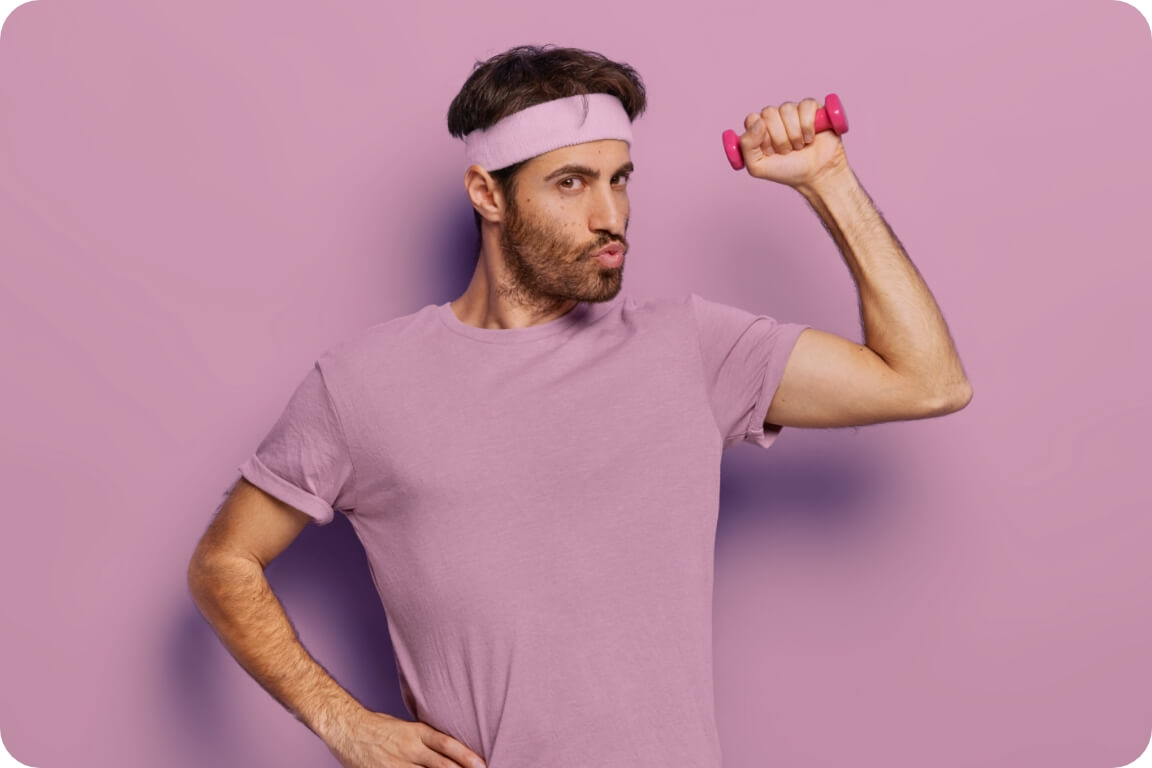 A young man using some easy-to-pick-up free weights.